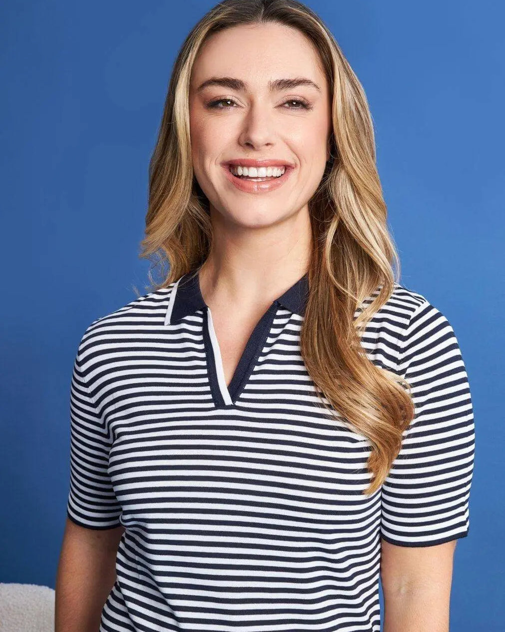 Polo a maniche corte in maglia jacquard a righe di misto viscosa BLUE NAVY DORABELLA