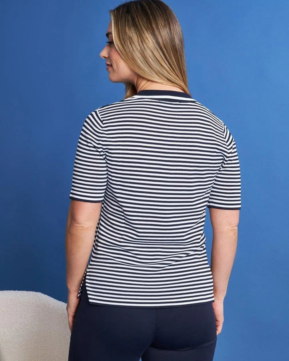 Polo a maniche corte in maglia jacquard a righe di misto viscosa BLUE NAVY DORABELLA