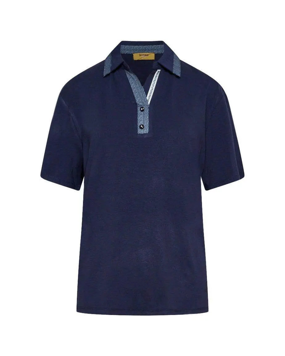 Polo in jersey di viscosa elasticizzata con inserti stampa pois BLU DORABELLA PIU'