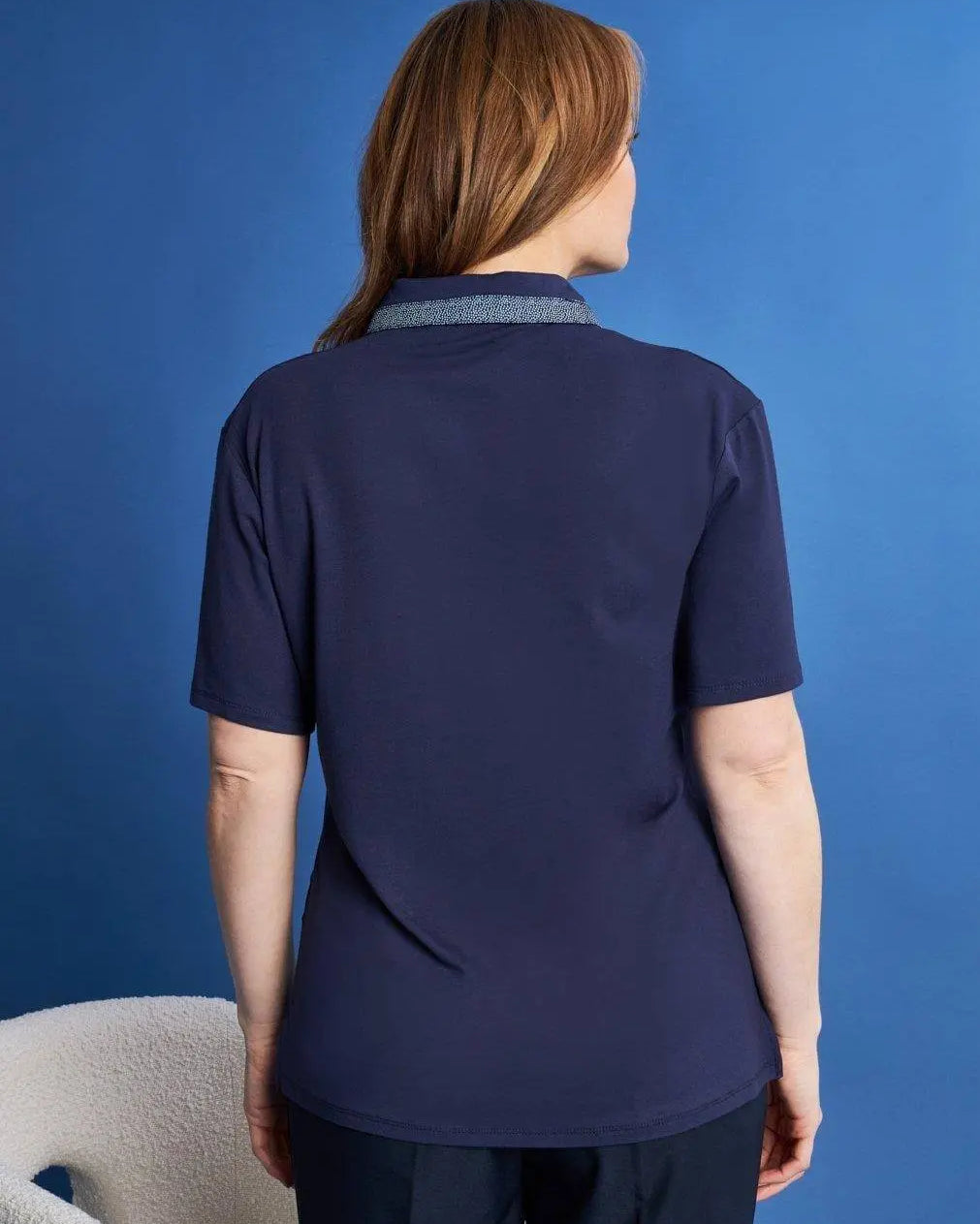 Polo in jersey di viscosa elasticizzata con inserti stampa pois BLU DORABELLA PIU'