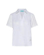 Polo scollo a V in lino con retro e maniche in jersey BIANCO DORABELLA