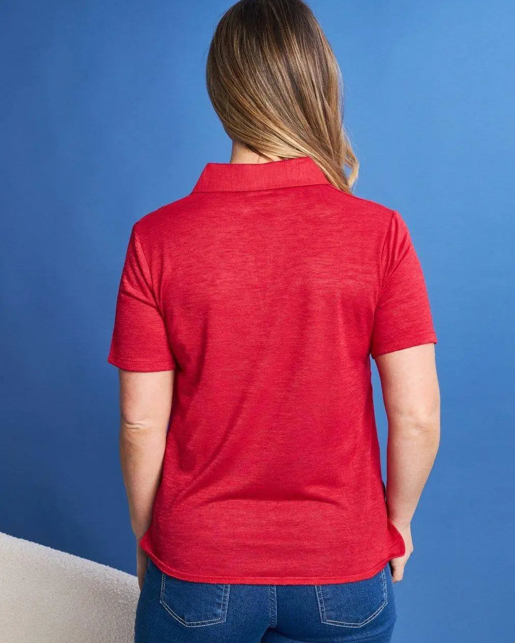 Polo scollo a V in lino con retro e maniche in jersey RED DORABELLA