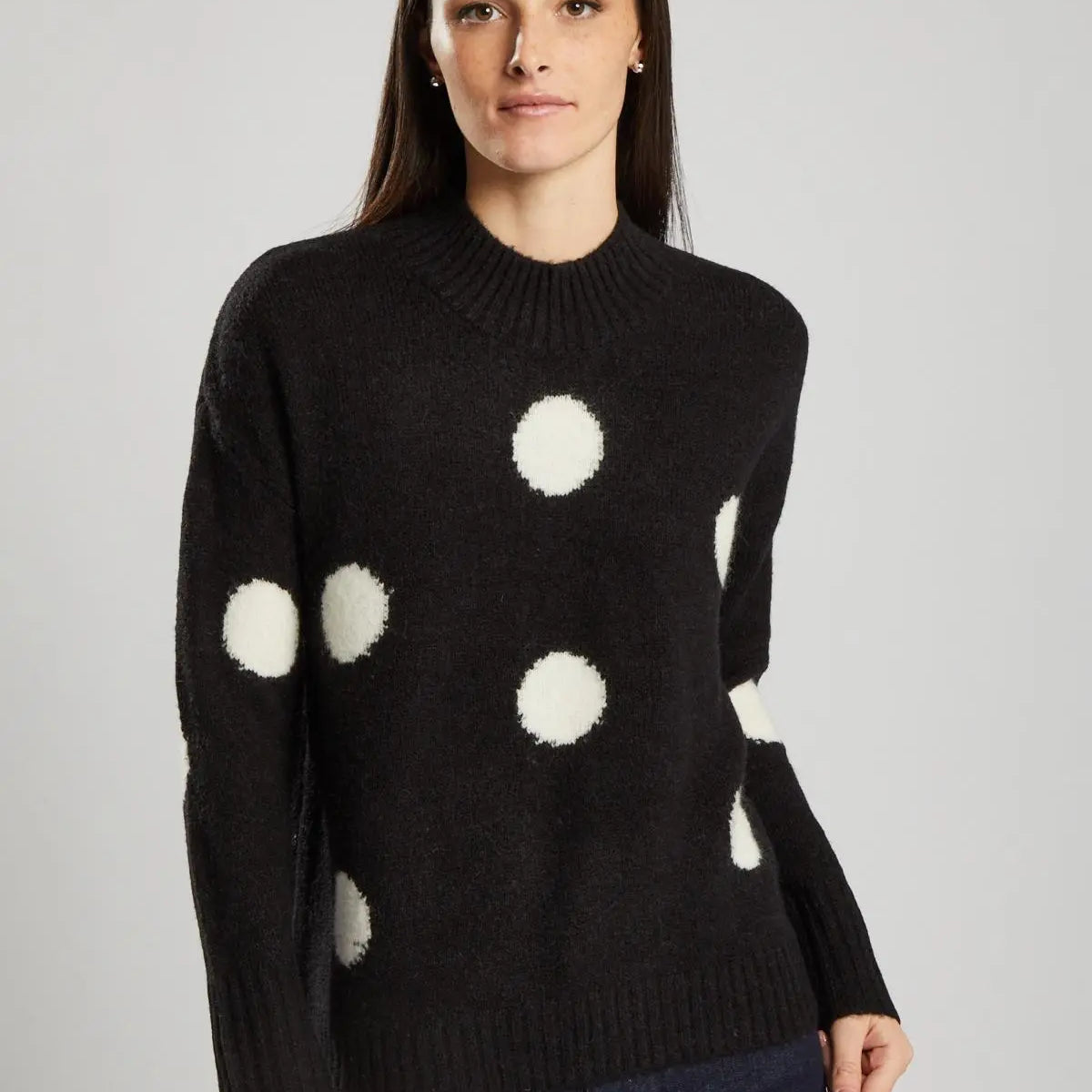Pullover in maglia a pois misto lana NERO IRONICA XL