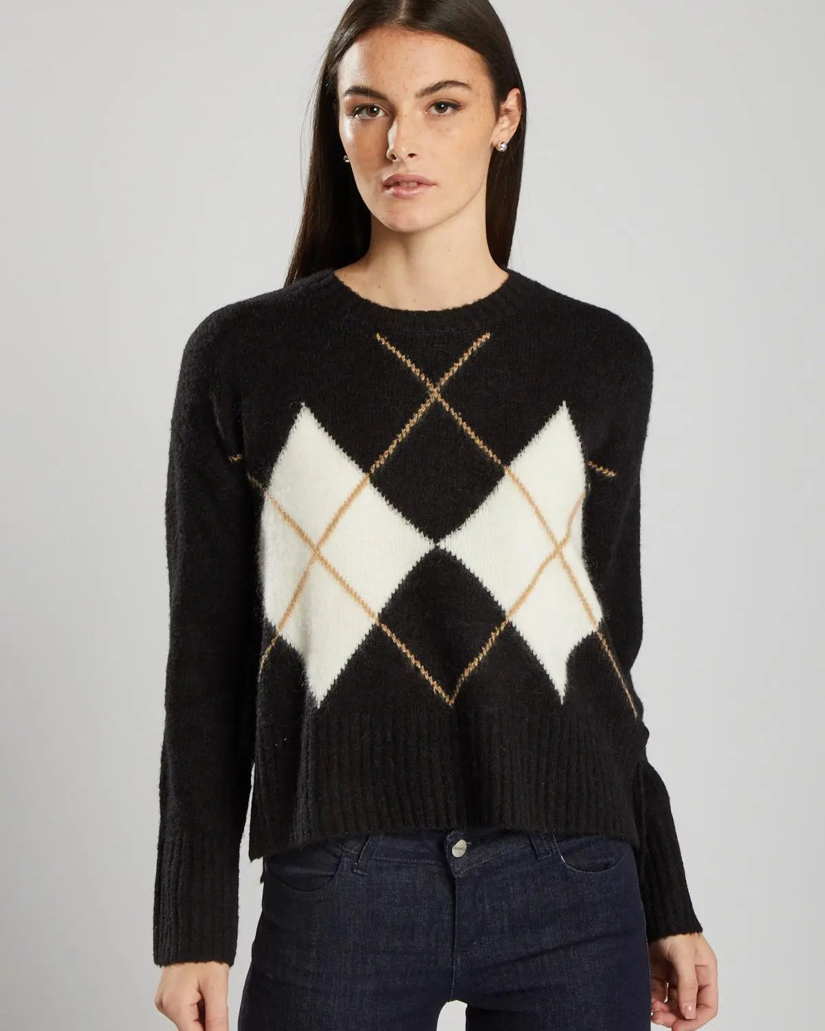 Pullover in maglia a rombi misto lana NERO IRONICA XL