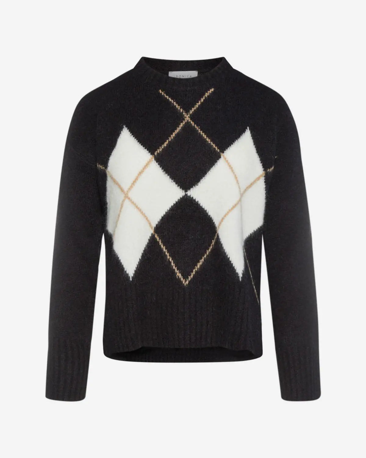 Pullover in maglia a rombi misto lana NERO IRONICA