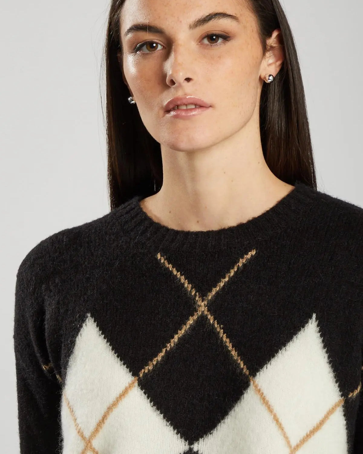 Pullover in maglia a rombi misto lana NERO IRONICA