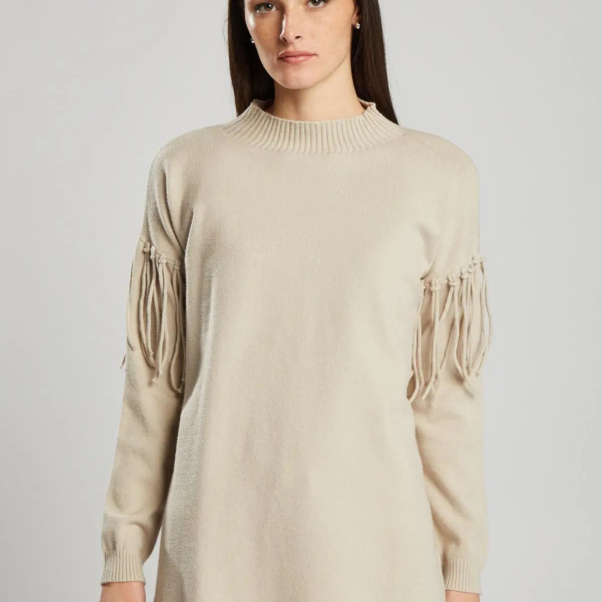 Pullover in maglia con frange BEIGE IRONICA