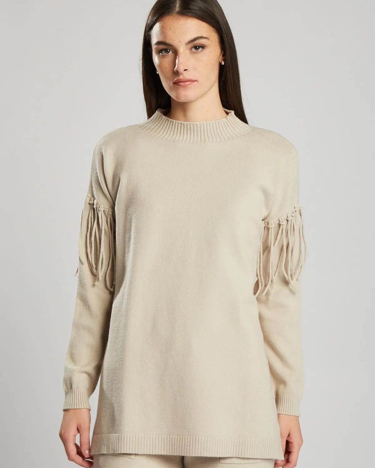 Pullover in maglia con frange BEIGE IRONICA