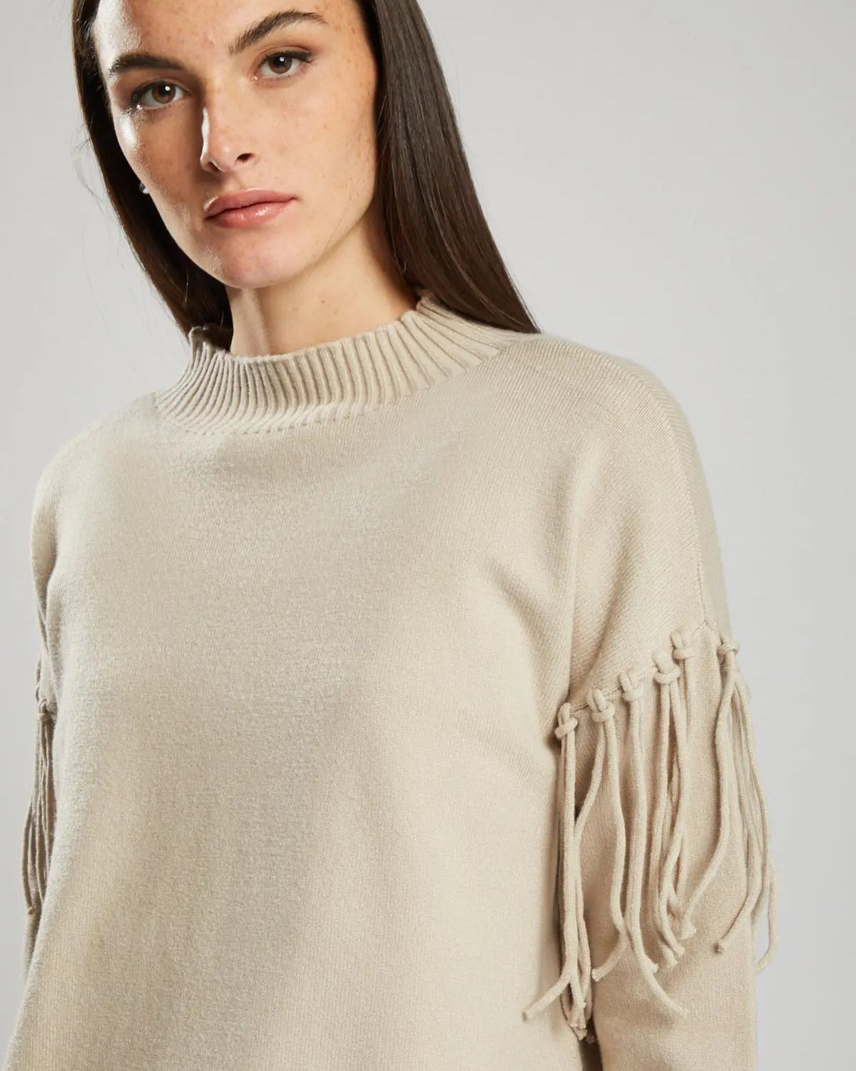 Pullover in maglia con frange BEIGE IRONICA