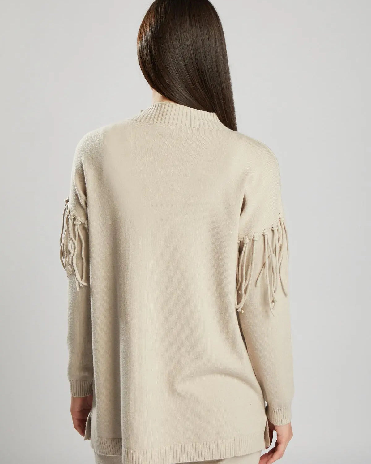 Pullover in maglia con frange BEIGE IRONICA