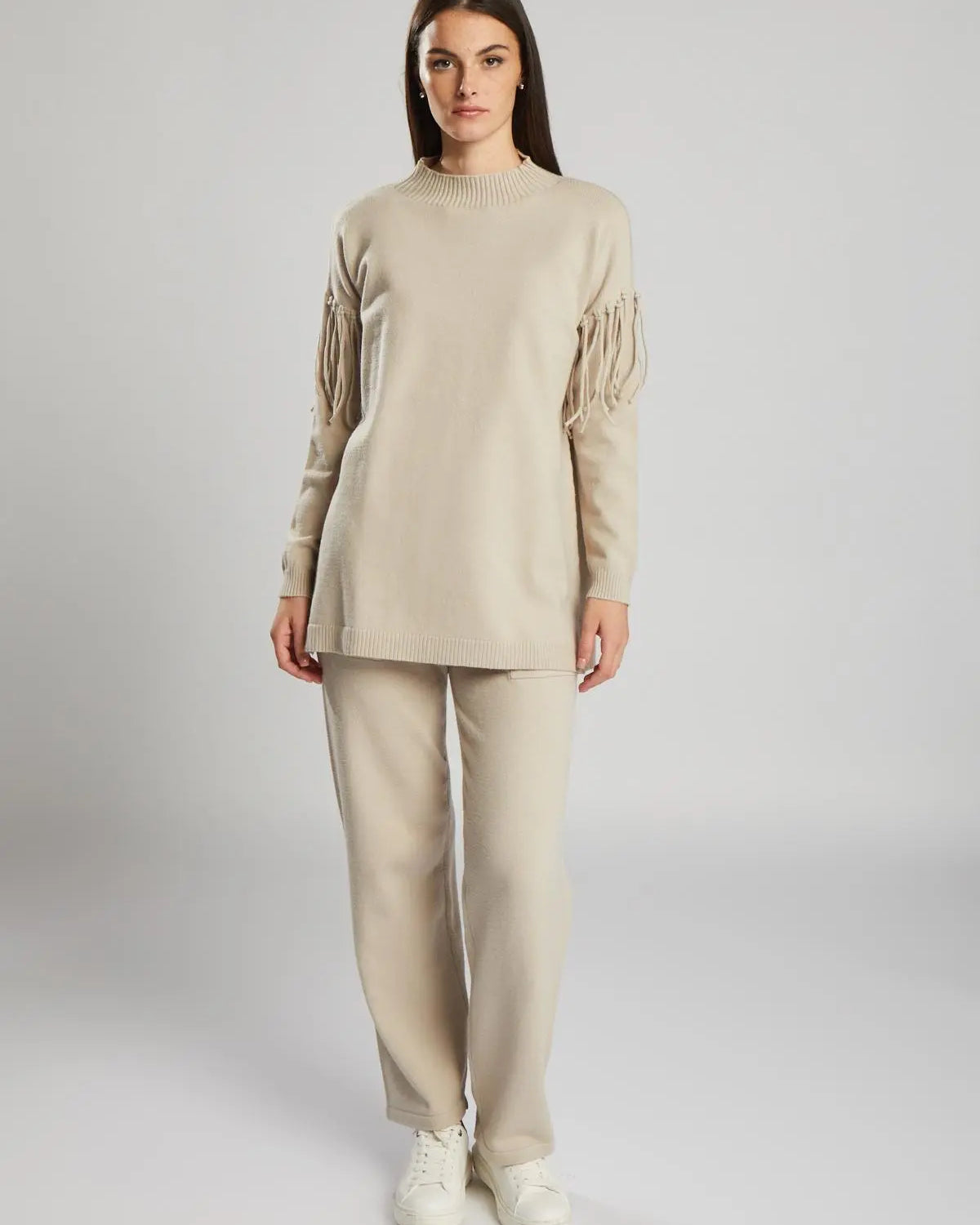 Pullover in maglia con frange BEIGE IRONICA
