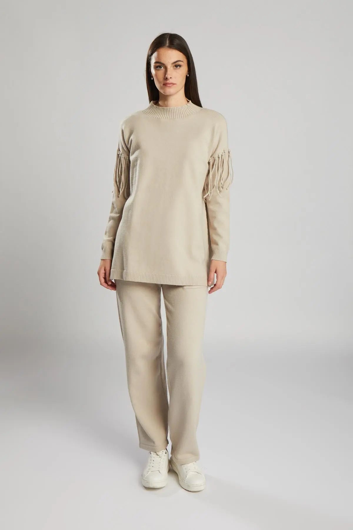 Pullover in maglia con frange BEIGE IRONICA