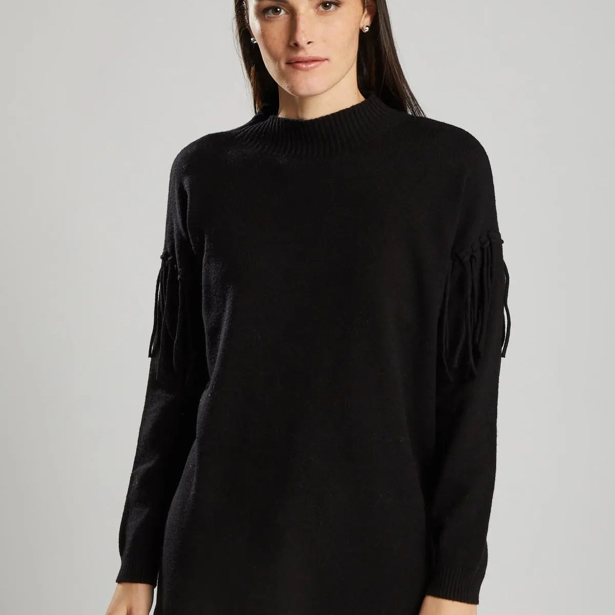 Pullover in maglia con frange NERO IRONICA