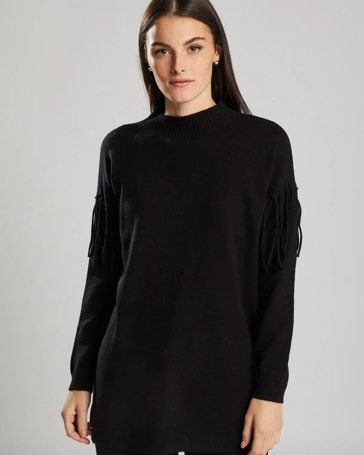 Pullover in maglia con frange NERO IRONICA