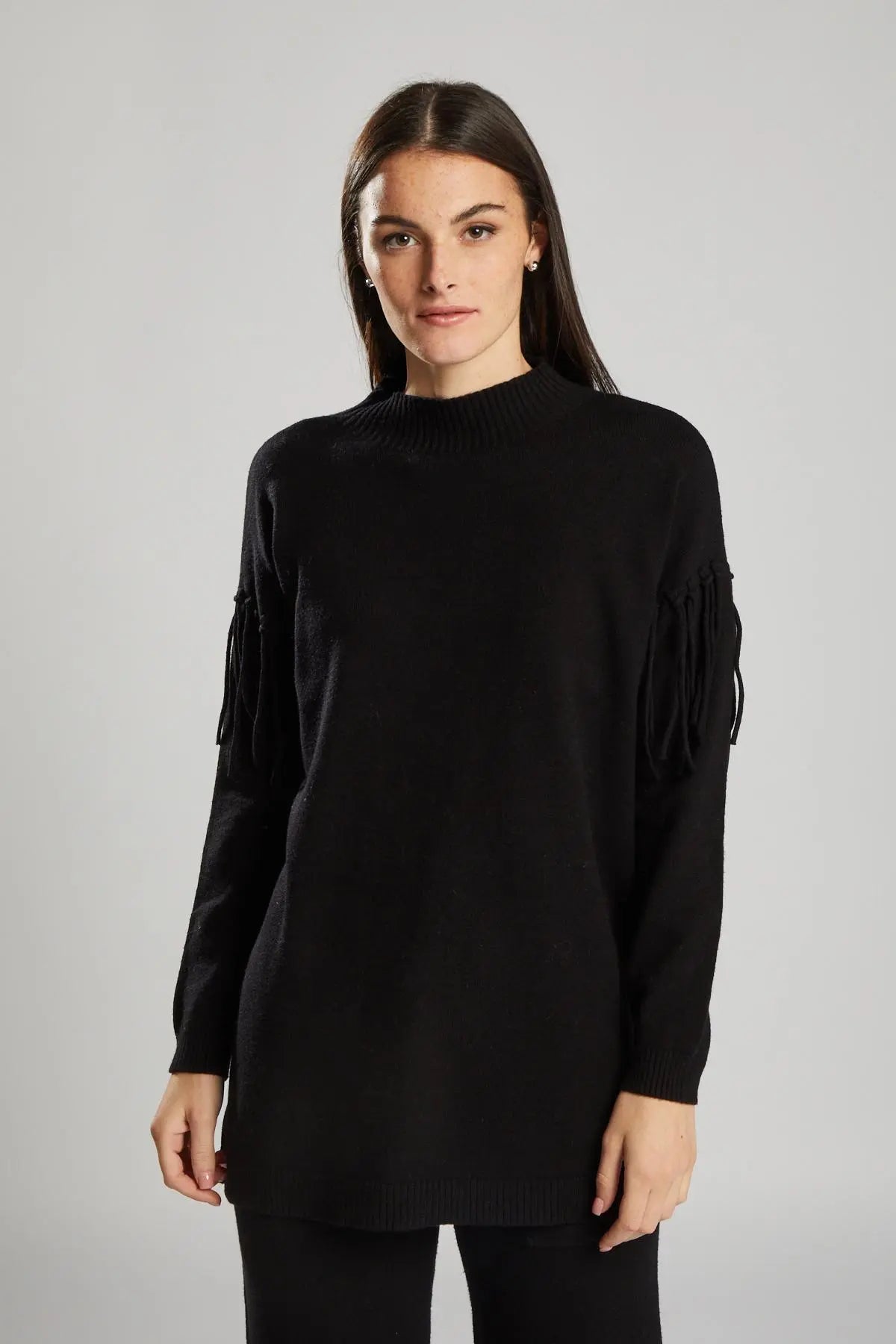 Pullover in maglia con frange NERO IRONICA