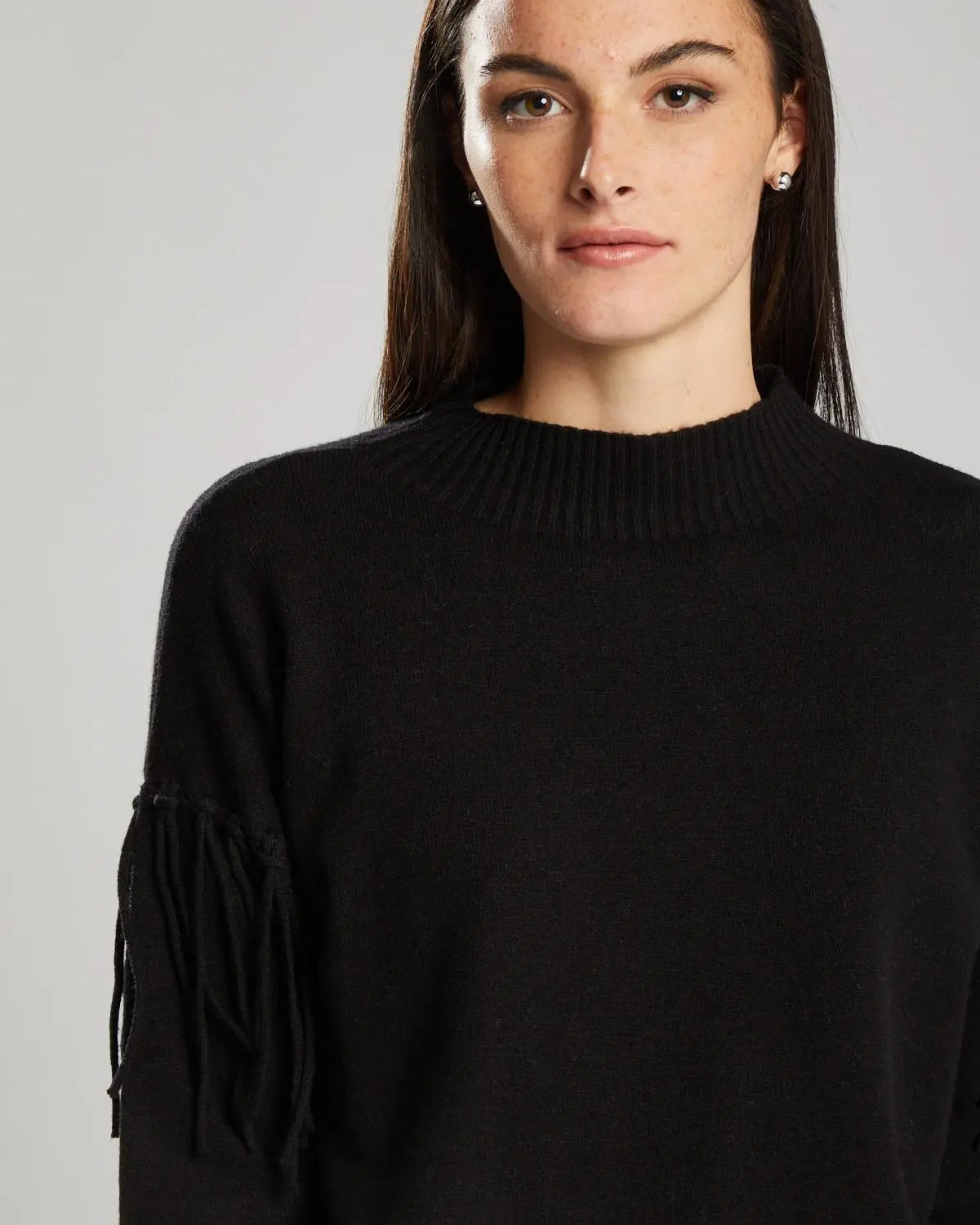 Pullover in maglia con frange NERO IRONICA