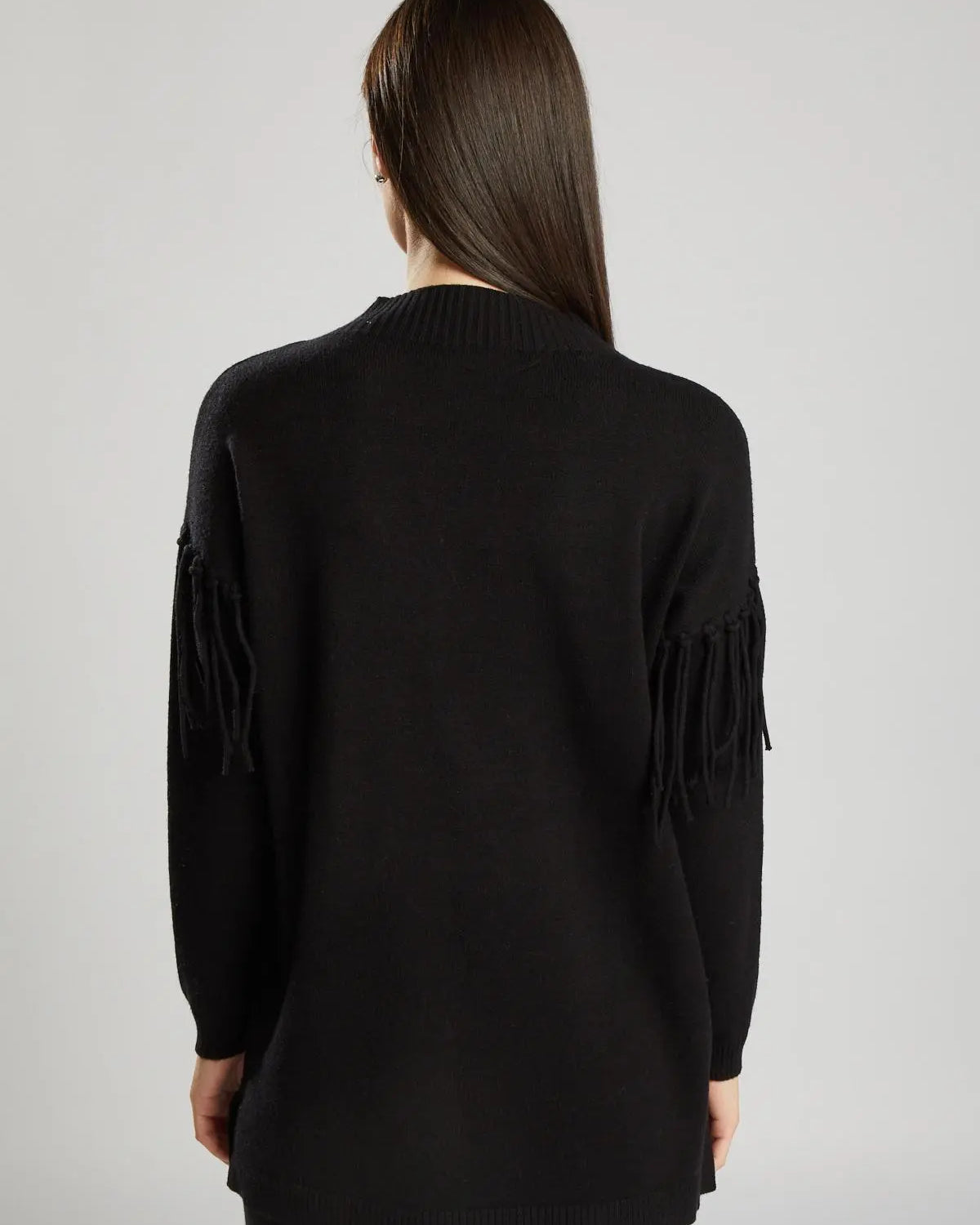 Pullover in maglia con frange NERO IRONICA