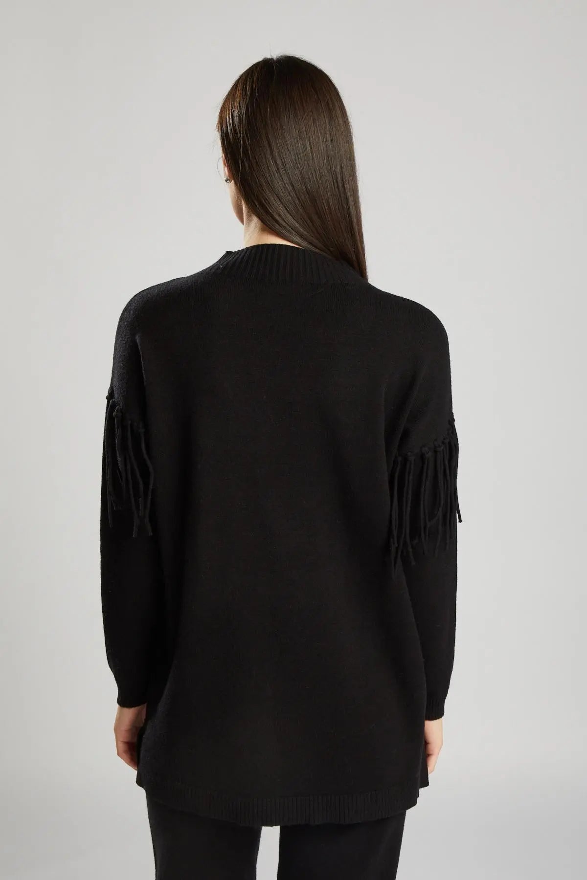 Pullover in maglia con frange NERO IRONICA