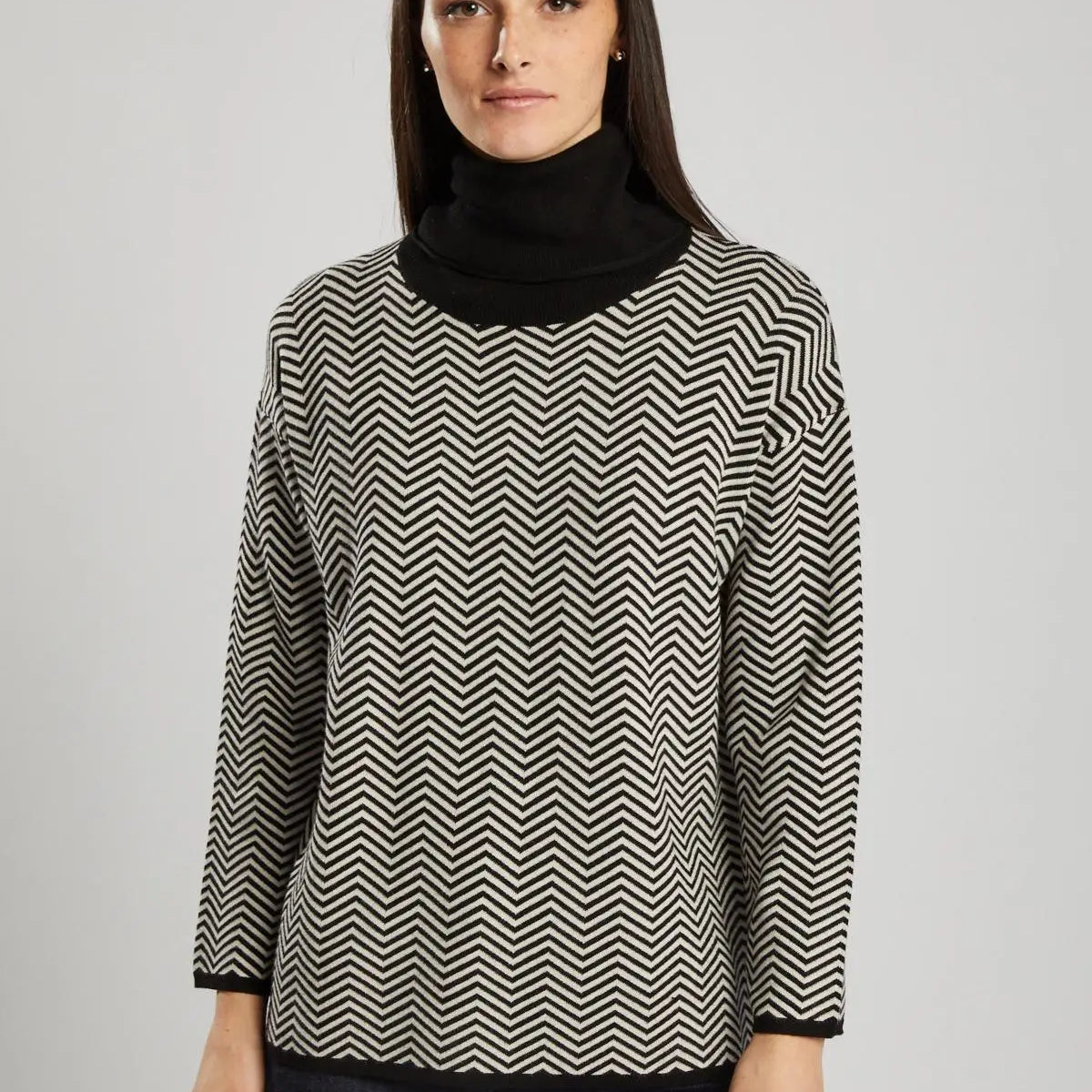 Pullover in maglia con stampa geometrica NERO IRONICA XL