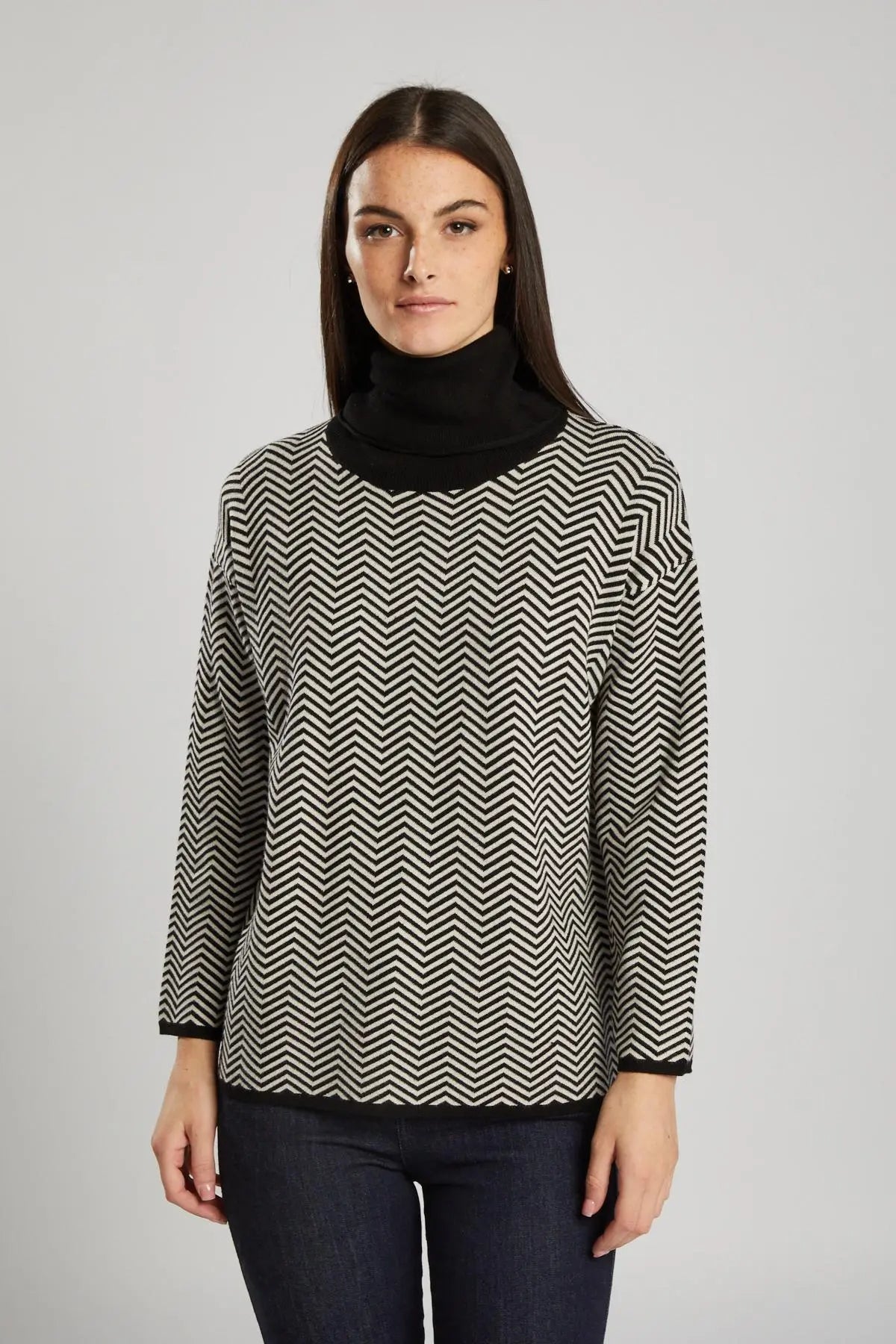 Pullover in maglia con stampa geometrica NERO IRONICA XL