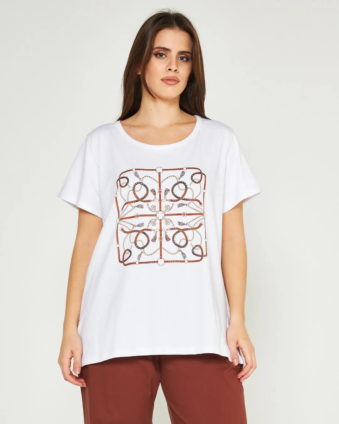 T-shirt catene BIANCO-MORO DORABELLA PIU' XL