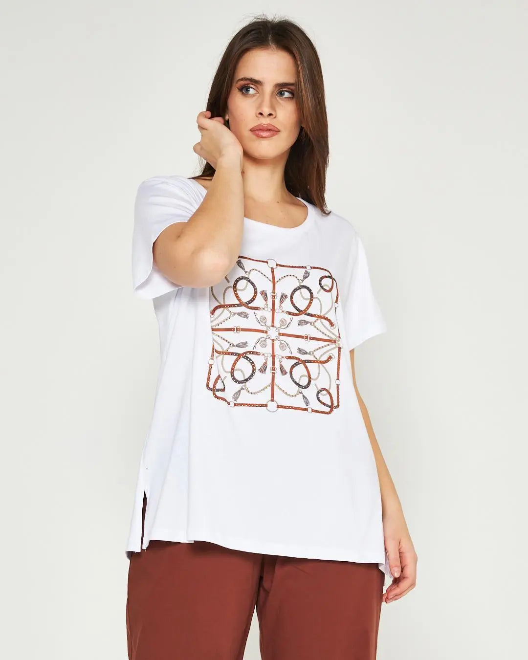 T-shirt catene BIANCO-MORO DORABELLA PIU'