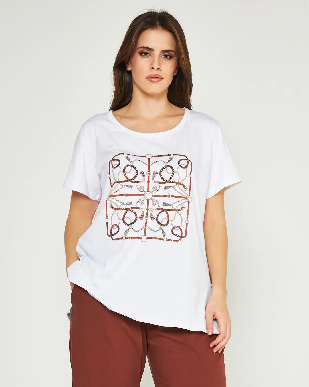 T-shirt catene BIANCO-MORO DORABELLA PIU'