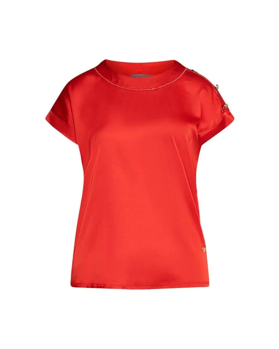 T-shirt combinata in raso e in jersey con micro catena e bottoni PAPAVERO DORABELLA