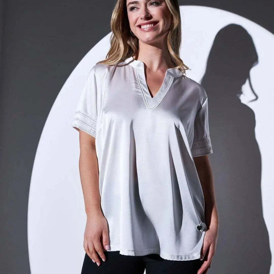 T-shirt combinata modello kaftano in raso e in jersey con dettaglio micro catena BIANCO DORABELLA XL