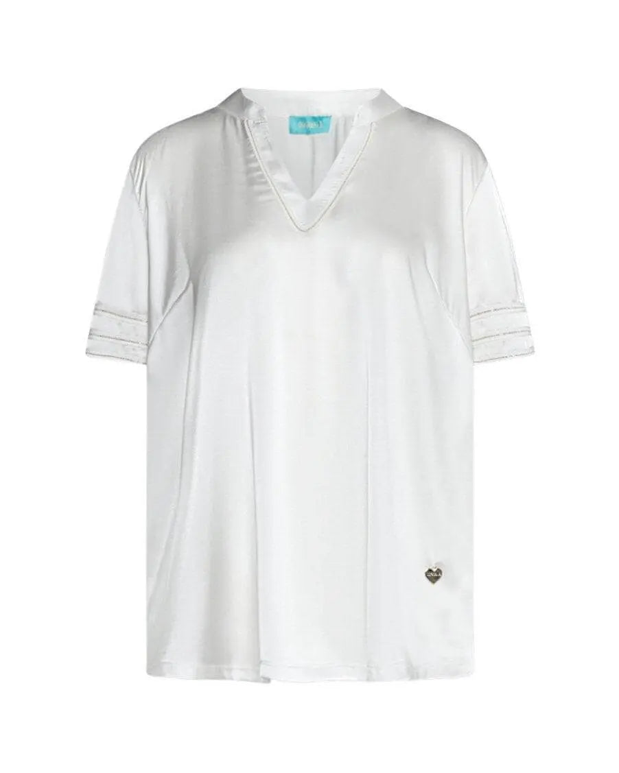 T-shirt combinata modello kaftano in raso e in jersey con dettaglio micro catena BIANCO DORABELLA