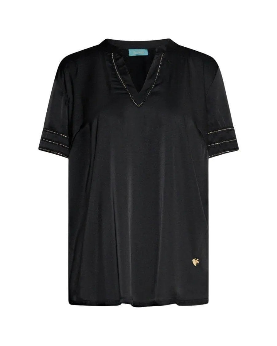 T-shirt combinata modello kaftano in raso e in jersey con dettaglio micro catena BLACK DORABELLA