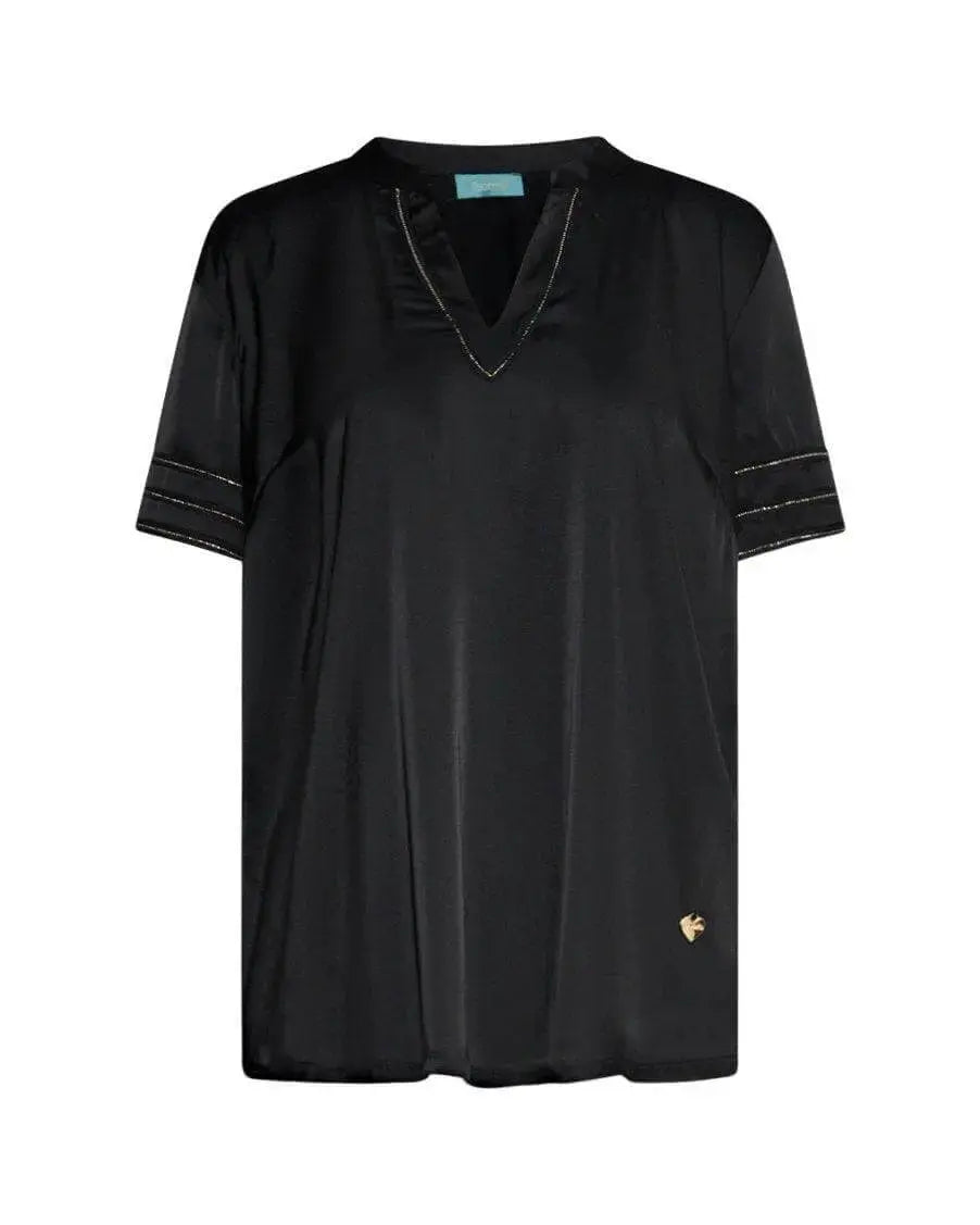 T-shirt combinata modello kaftano in raso e in jersey con dettaglio micro catena BLACK DORABELLA