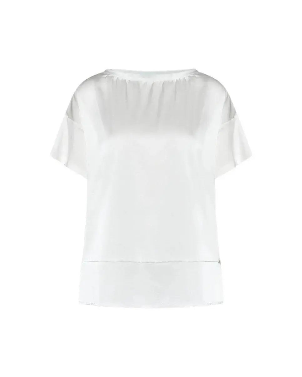 T-shirt con scollo a barca in raso elasticizzato con retro in jersey BIANCO DORABELLA