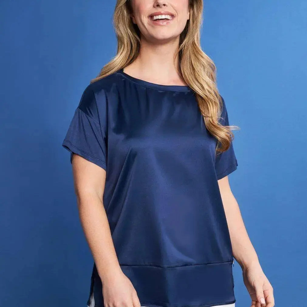 T-shirt con scollo a barca in raso elasticizzato con retro in jersey BLU DORABELLA XL