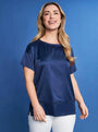 T-shirt con scollo a barca in raso elasticizzato con retro in jersey BLU DORABELLA XL