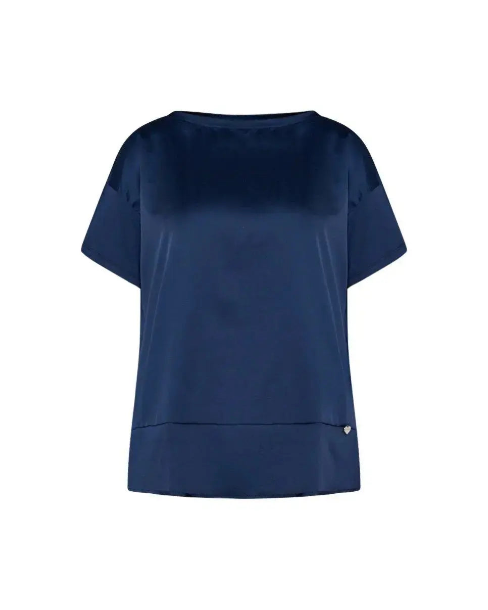 T-shirt con scollo a barca in raso elasticizzato con retro in jersey BLU DORABELLA