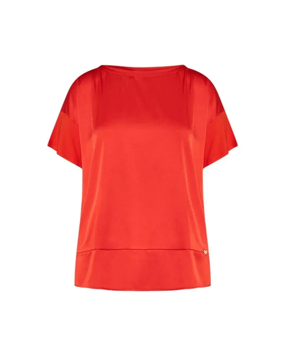 T-shirt con scollo a barca in raso elasticizzato con retro in jersey PAPAVERO DORABELLA