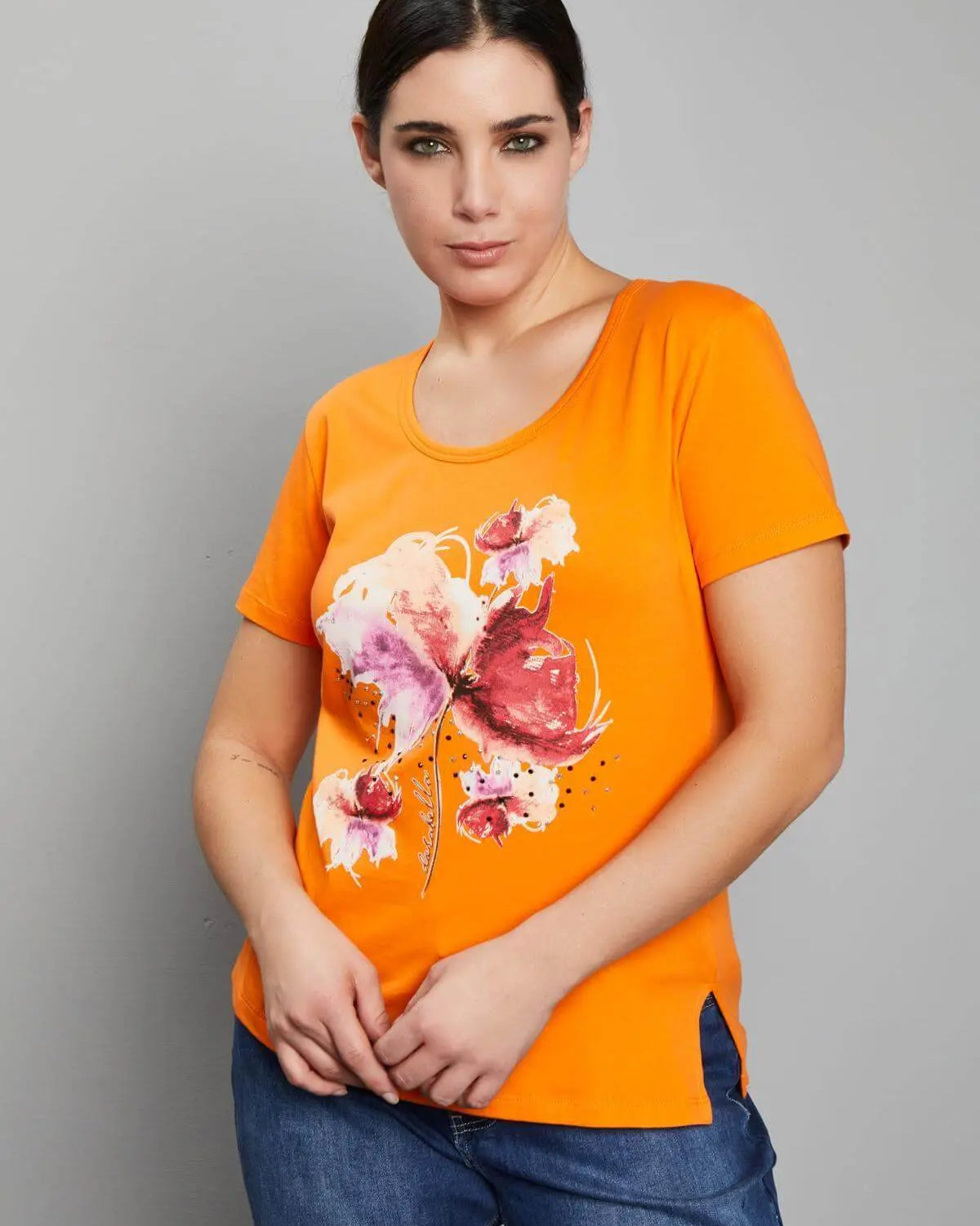 T-shirt con stampa fiori ARANCIO DORABELLA PIU'