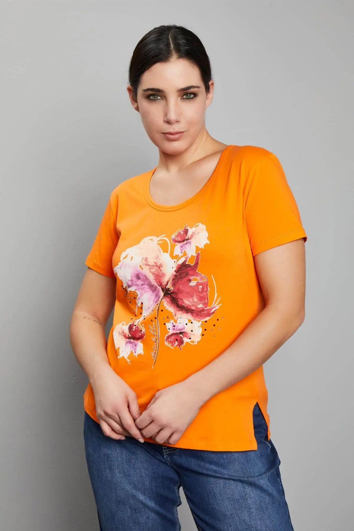 T-shirt con stampa fiori ARANCIO DORABELLA PIU'
