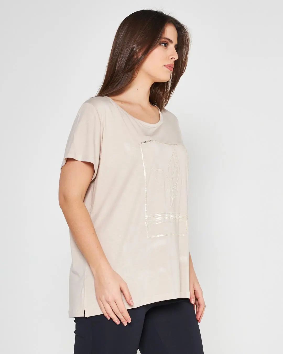 T-shirt foglia BEIGE-ORO DORABELLA PIU'