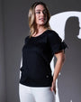 T-shirt girocollo in jersey di cotone e viscosa con fiocchi e rouches al fondo manica BLACK DORABELLA XXXL