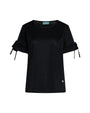 T-shirt girocollo in jersey di cotone e viscosa con fiocchi e rouches al fondo manica BLACK DORABELLA