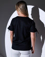 T-shirt girocollo in jersey di cotone e viscosa con fiocchi e rouches al fondo manica BLACK DORABELLA