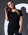 T-shirt girocollo in jersey di cotone elasticizzato con profili in raso e micro catena BLACK DORABELLA XL