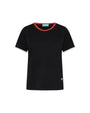 T-shirt girocollo in jersey di cotone elasticizzato con profili in raso e micro catena BLACK DORABELLA