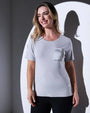 T-shirt girocollo in jersey di viscosa elasticizzata con taschino in raso con micro catene GREY DORABELLA XXL
