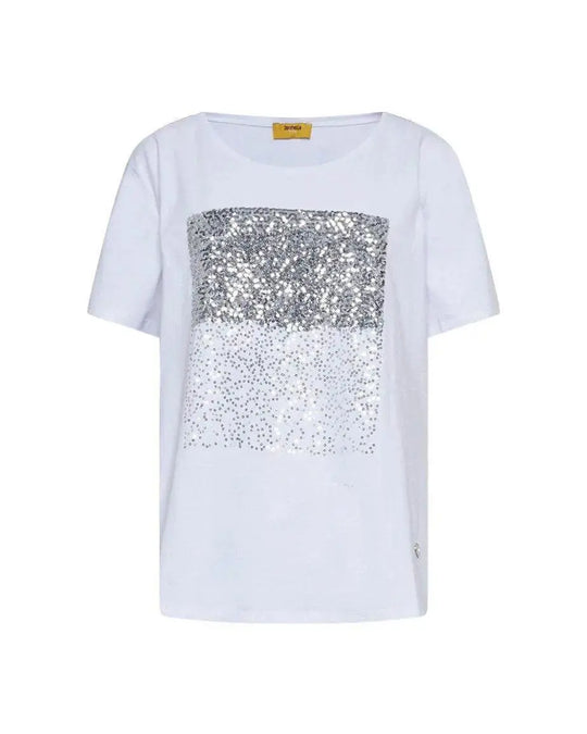 T-shirt in jersey di cotone elasticizzato con applicazioni di paillettes sul davanti BIANCO DORABELLA PIU'