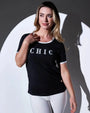T-shirt in jersey di cotone elasticizzato con profili in satin e slogan in paillettes BLACK DORABELLA XL