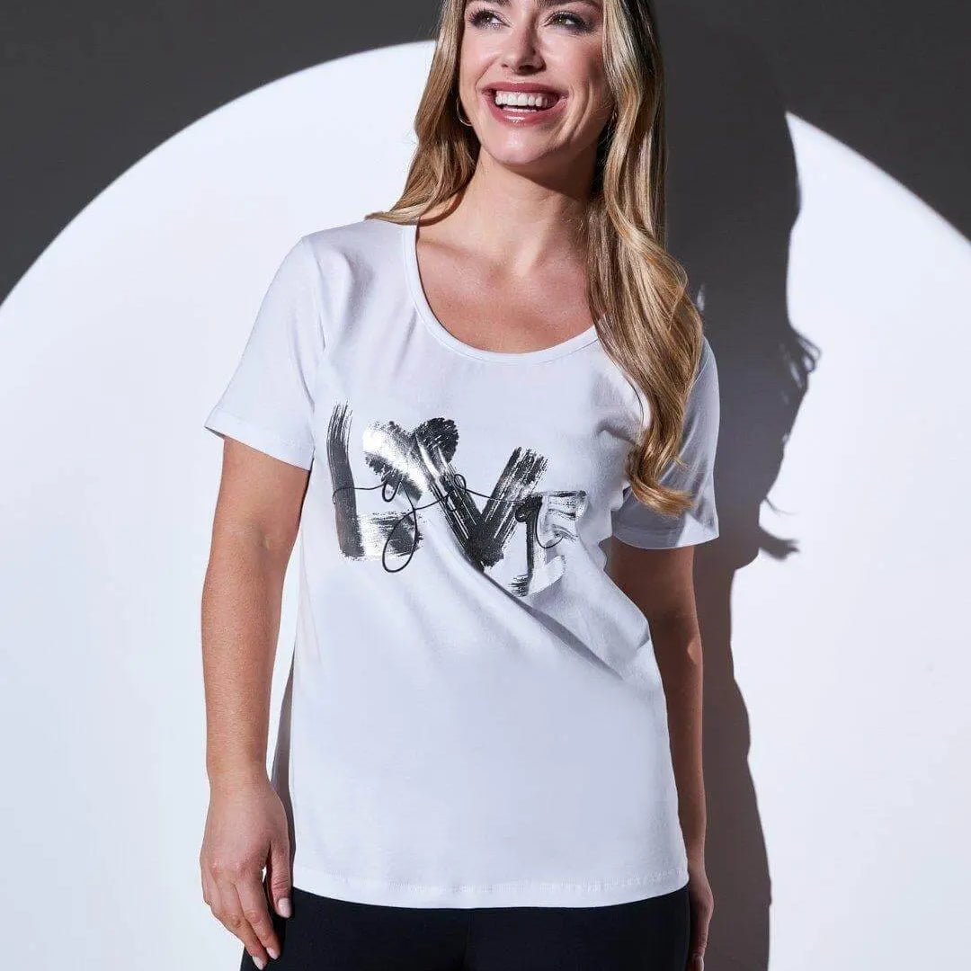 T-shirt in jersey di cotone elasticizzato con stampa LOVE BIANCO DORABELLA XL