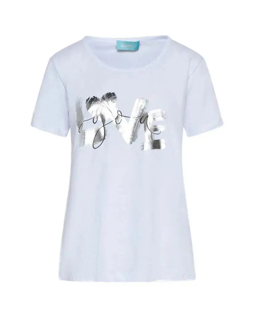 T-shirt in jersey di cotone elasticizzato con stampa LOVE BIANCO DORABELLA
